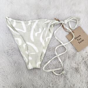 NEW Stone Fox Swim River String Bikini Swim Bottoms in Aloe Lines Light Green